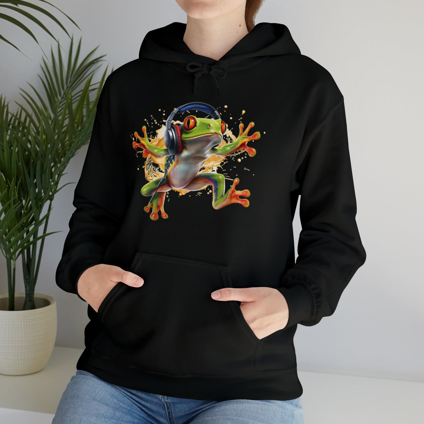 Red Eyed Tree Frog Dancing Headphones | Unisex Heavy Blend™ Hooded Sweatshirt