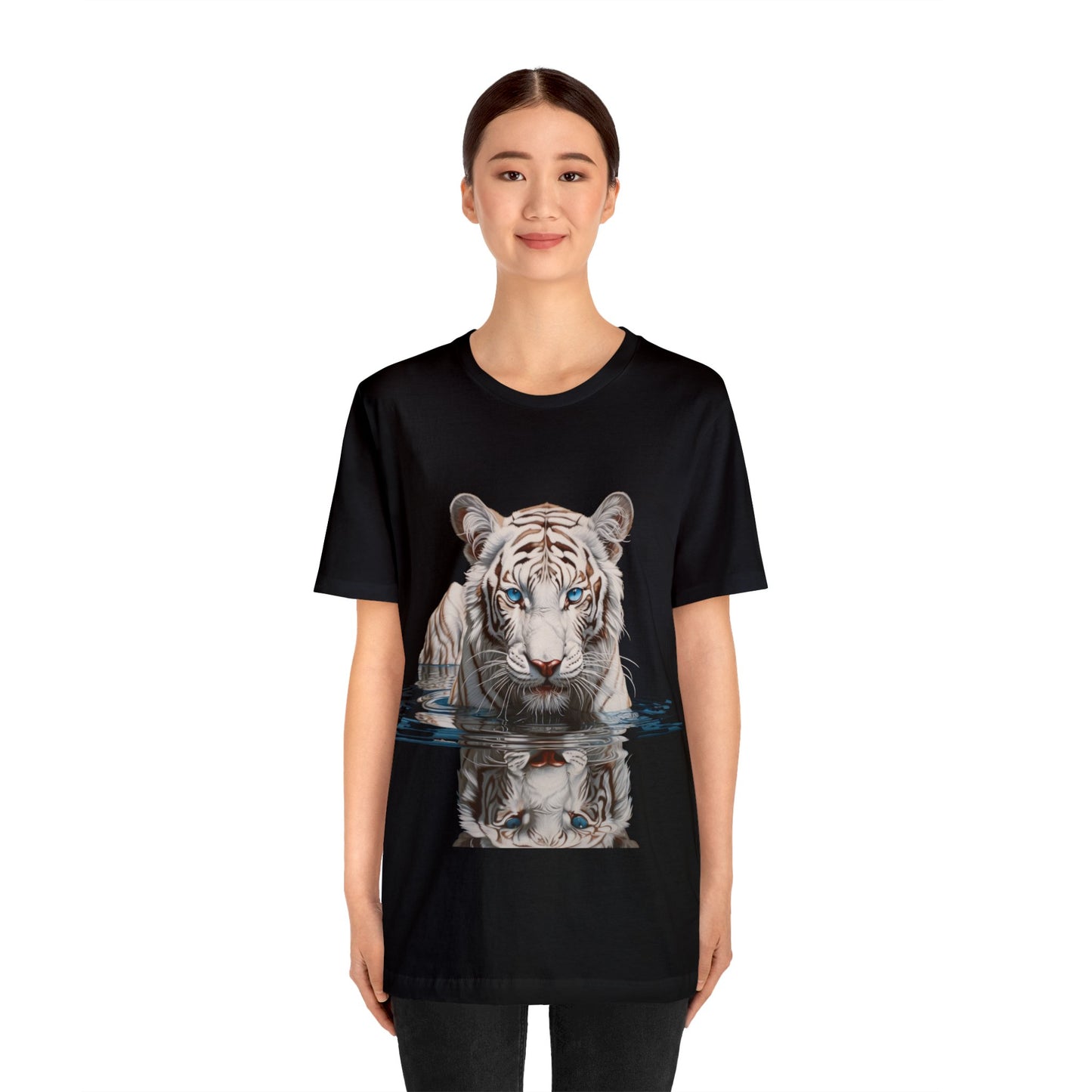 White Tiger Reflections of Majesty | Unisex Jersey Short Sleeve Tee | Chrome