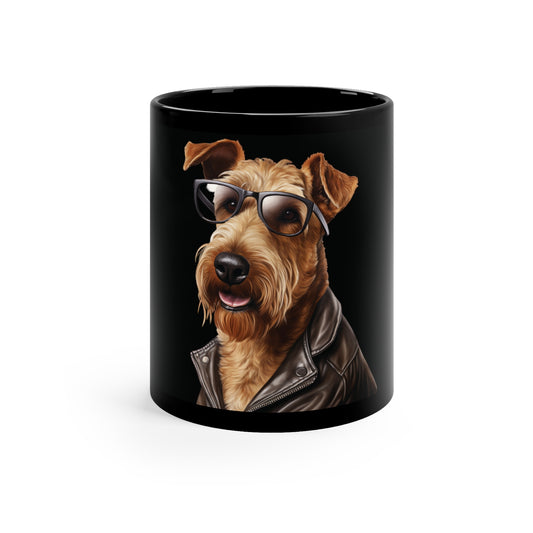 Terrier Airedale Leather | 11oz Black Mug