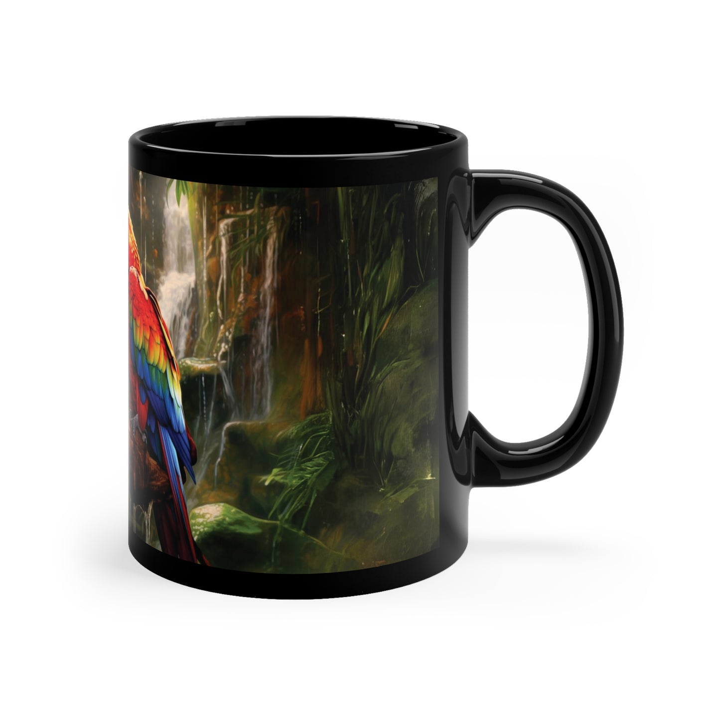 Scarlet Macaw | 11oz Black Mug | Chrome