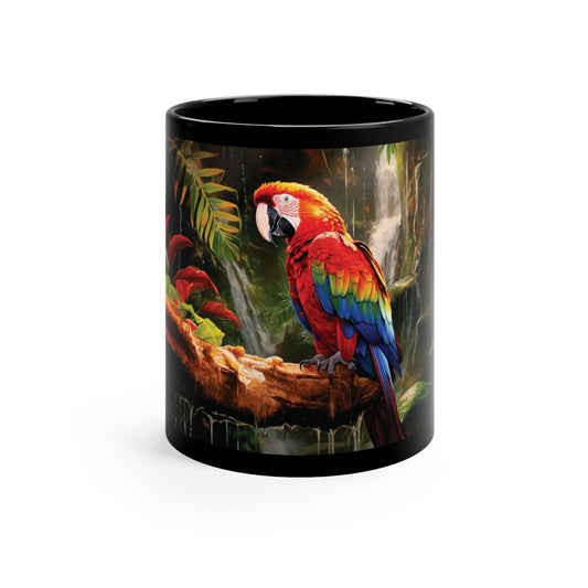 Scarlet Macaw | 11oz Black Mug | Chrome