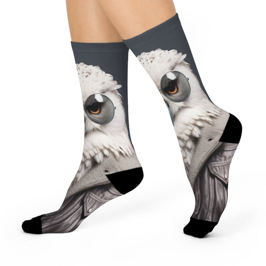 Owl Snow Leather | Cushioned Crew Socks | Wild & Stylish