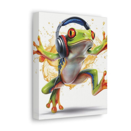 Red Eyed Tree Frog Dancing Headphones | Gallery Wall Canvas