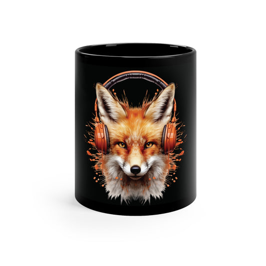 Fox Headphones | 11oz Black Mug