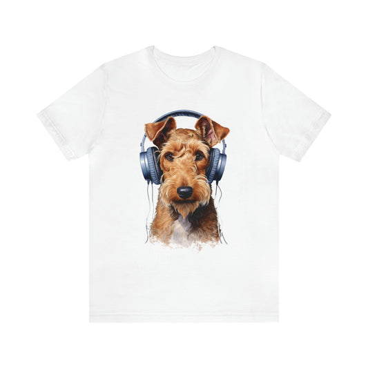 Terrier Airedale Headphones | Unisex Jersey Short Sleeve Tee