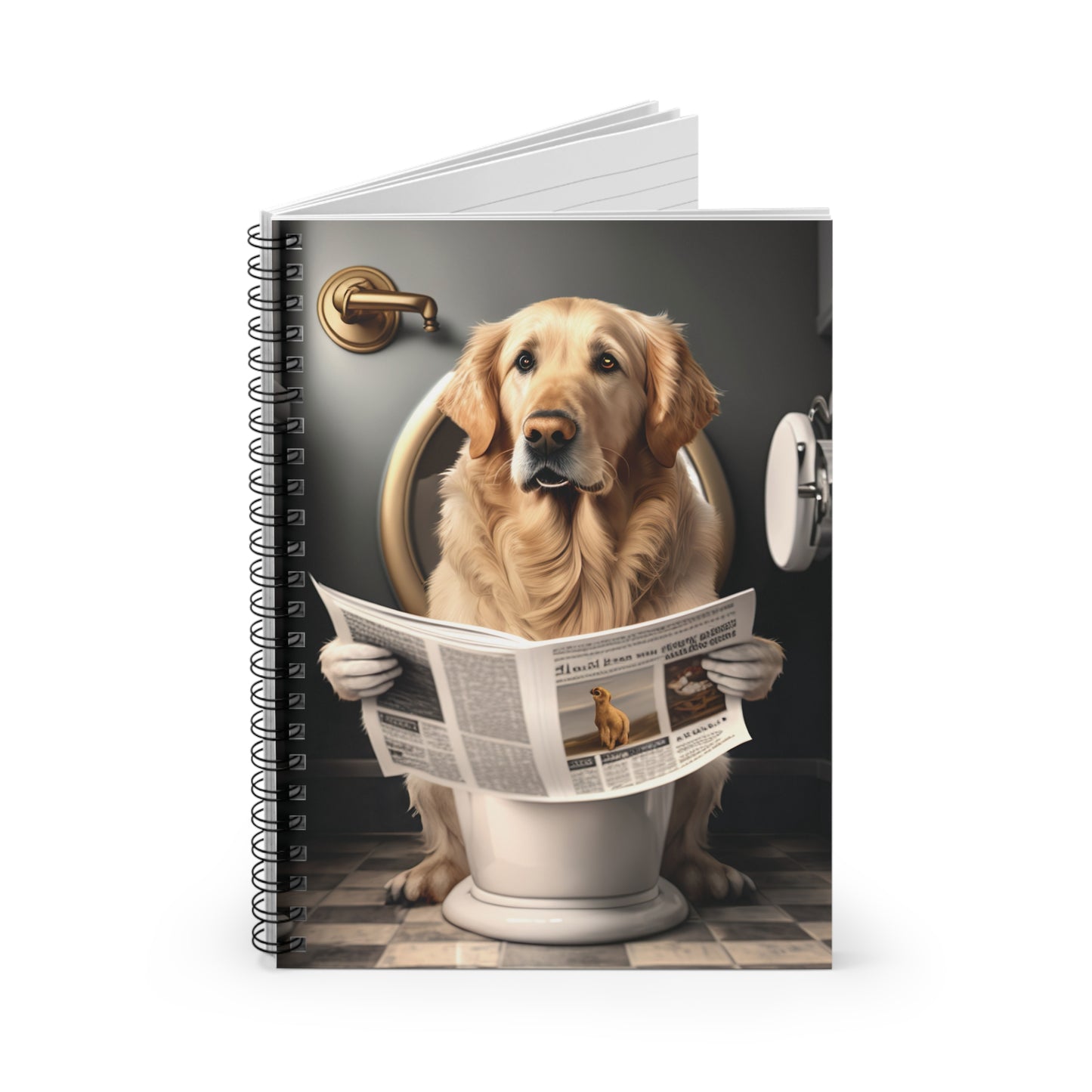 Golden Retriever on Toilet | Spiral Notebook - Ruled Line