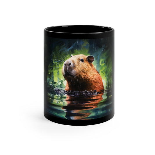 Capybara | 11oz Black Mug | Chrome