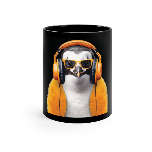 Penguin Headphones | 11oz Black Mug
