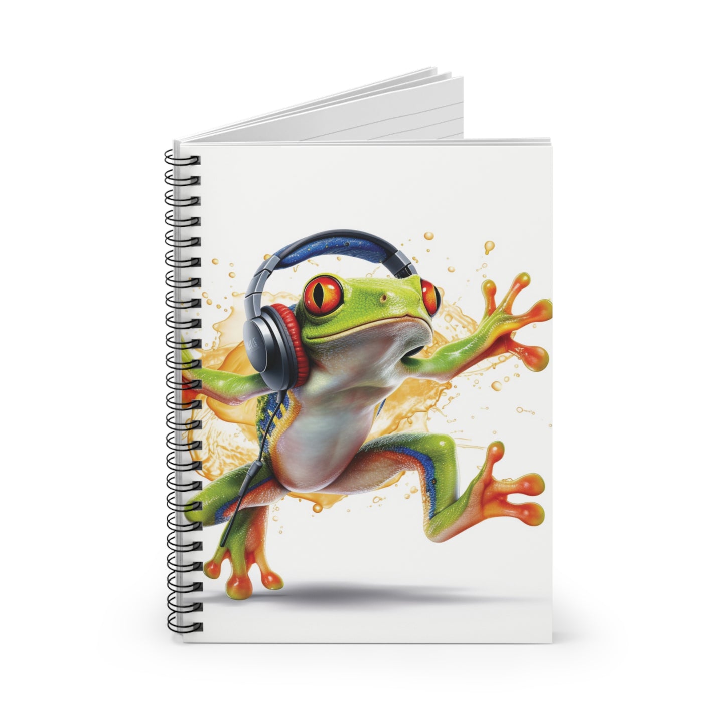 Red Eyed Tree Frog Dancing Headphones | Spiral Notebook - Ruled Line