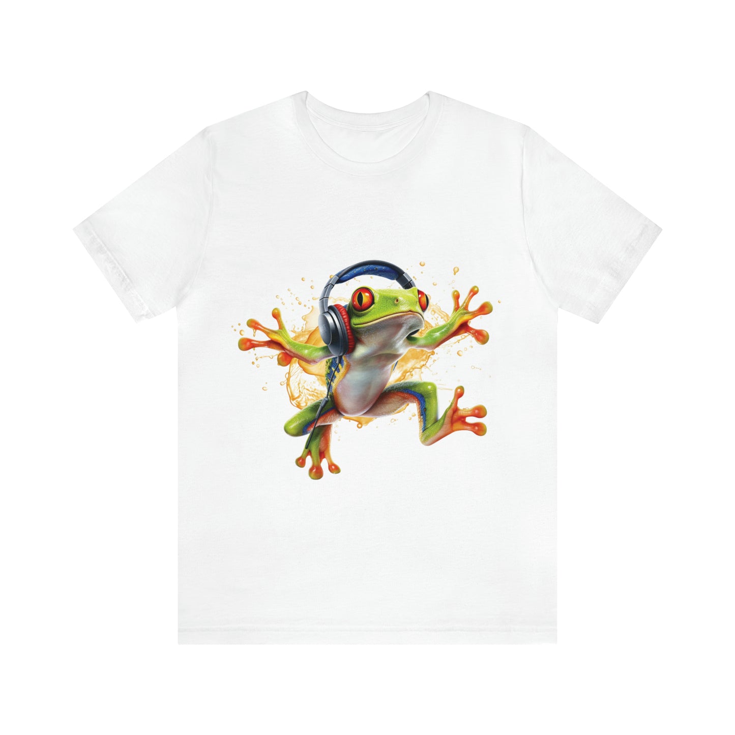 Red Eyed Tree Frog Dancing Headphone | Unisex Jersey Short Sleeve Tee