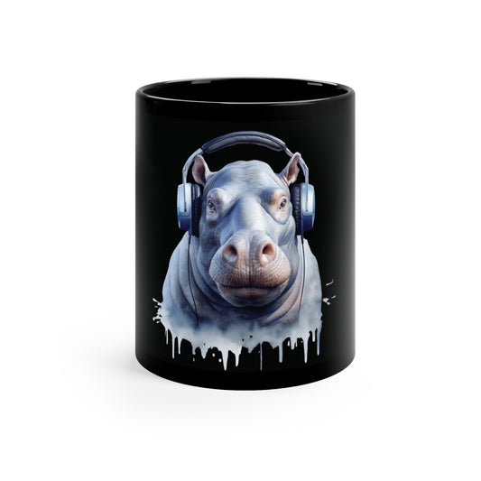 Hippo Headphones | 11oz Black Mug