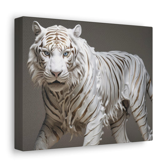 White Tiger Porcelain Elegance | Gallery Canvas | Wall Art | Chrome