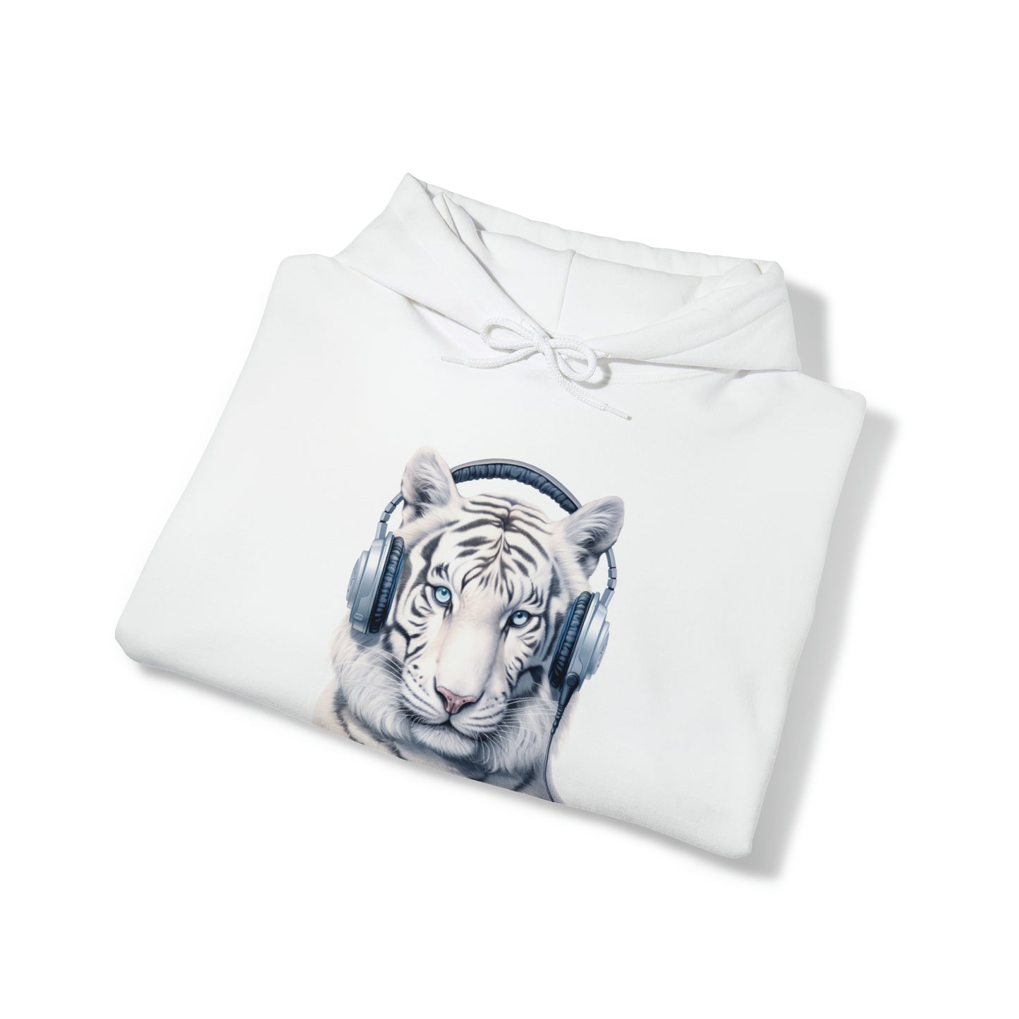 Tiger White Headphones | Unisex Heavy Blend™ Hooded Sweatshirt