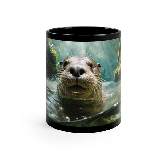 Giant River Otter | 11oz Black Mug | Chrome