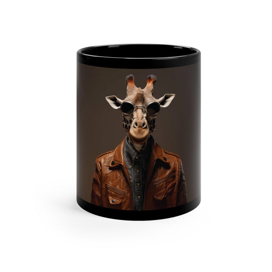 Giraffe Leather | 11oz Black Mug | Wild & Stylish