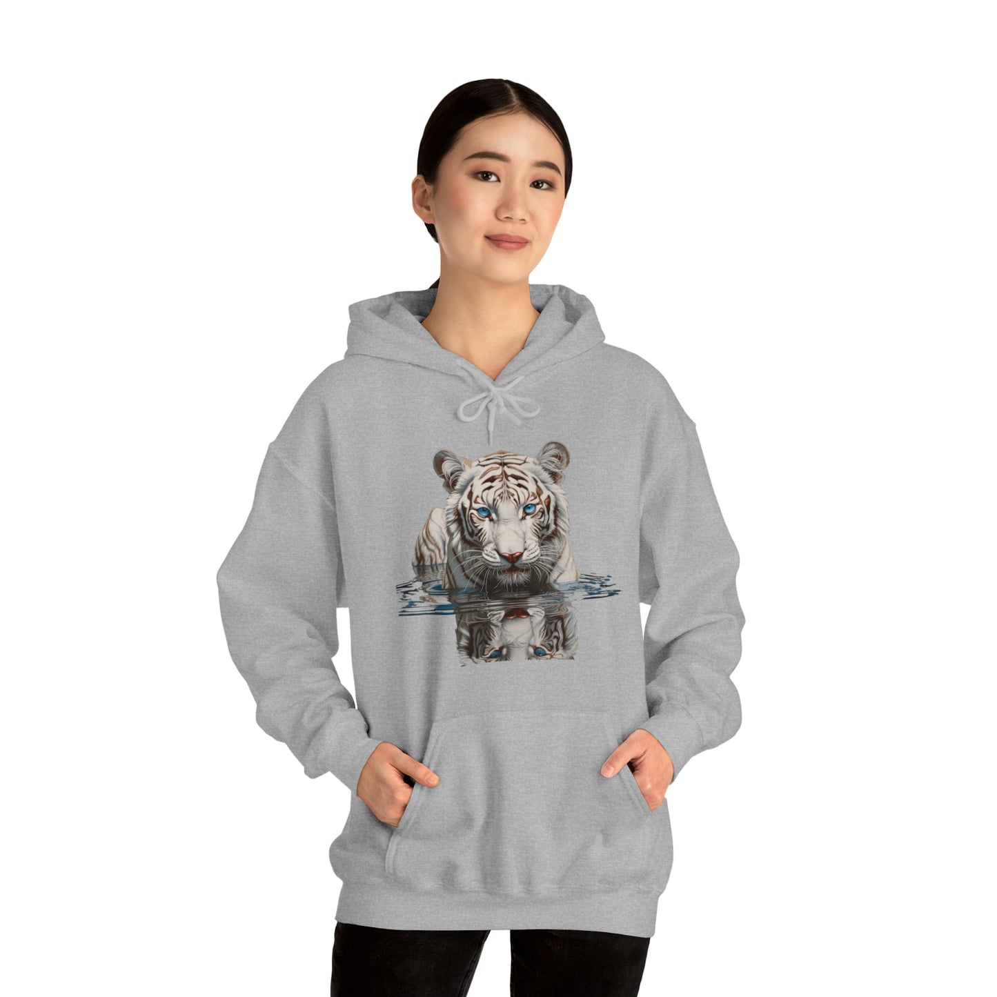 White Tiger Reflections of Majesty | Unisex Heavy Blend™ Hooded Sweatshirt | Chrome