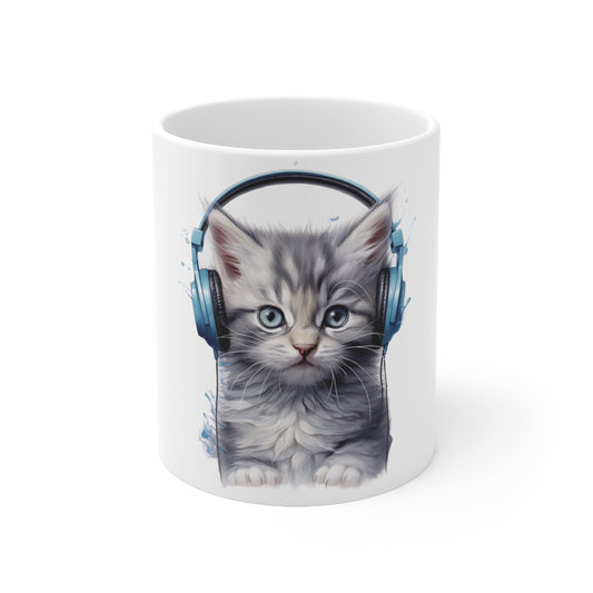 Blue Kitten Headphones | Ceramic Mug 11oz