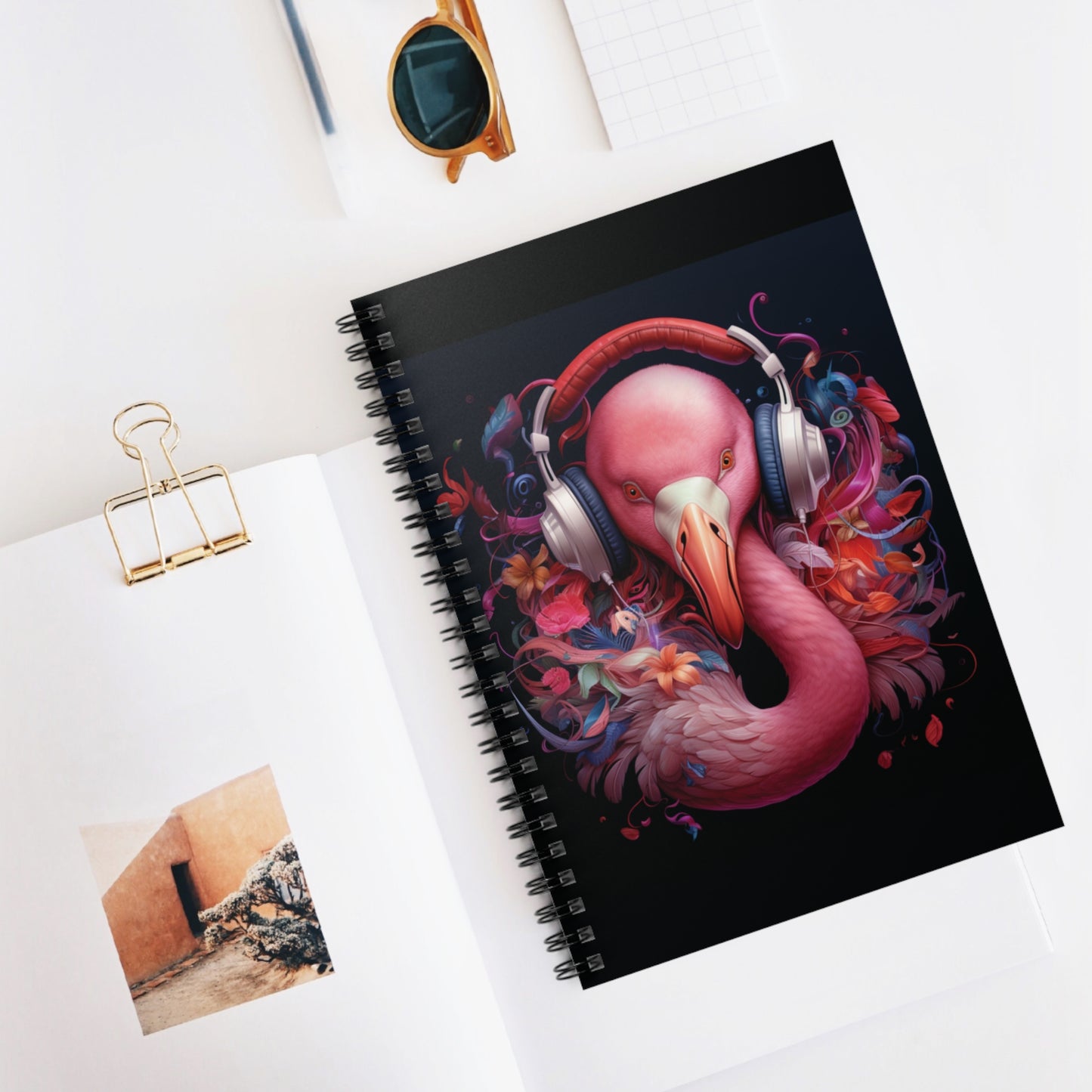 Flamingo Headphones | Spiral Notebook - Ruled Line