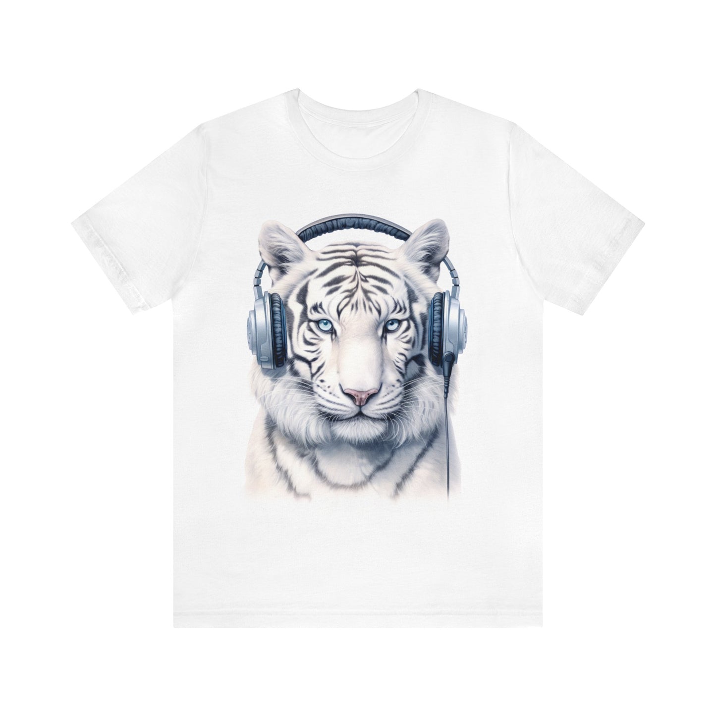 Tiger White Headphones | Unisex Jersey Short Sleeve Tee