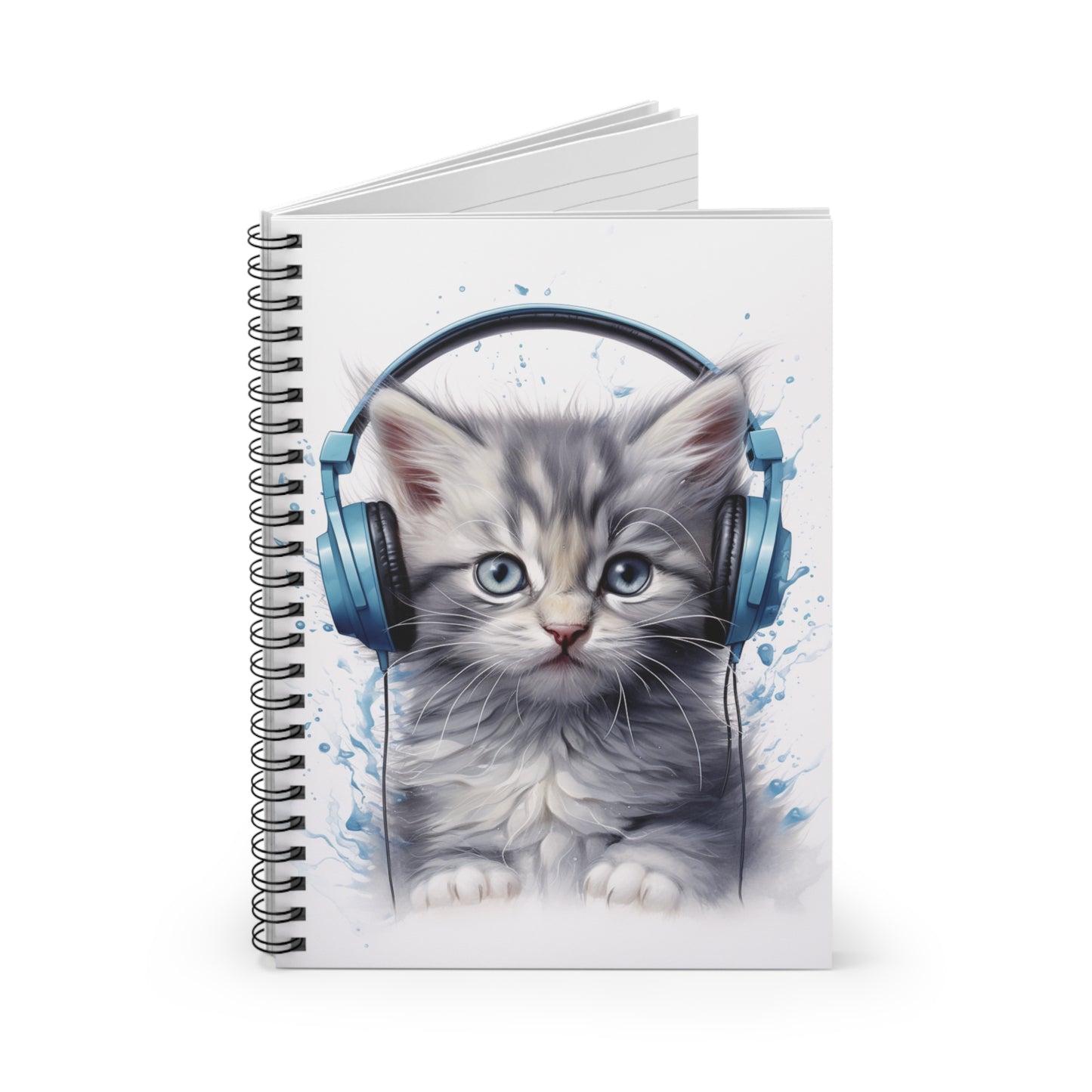 Blue Kitten Headphones | Spiral Notebook - Ruled Line