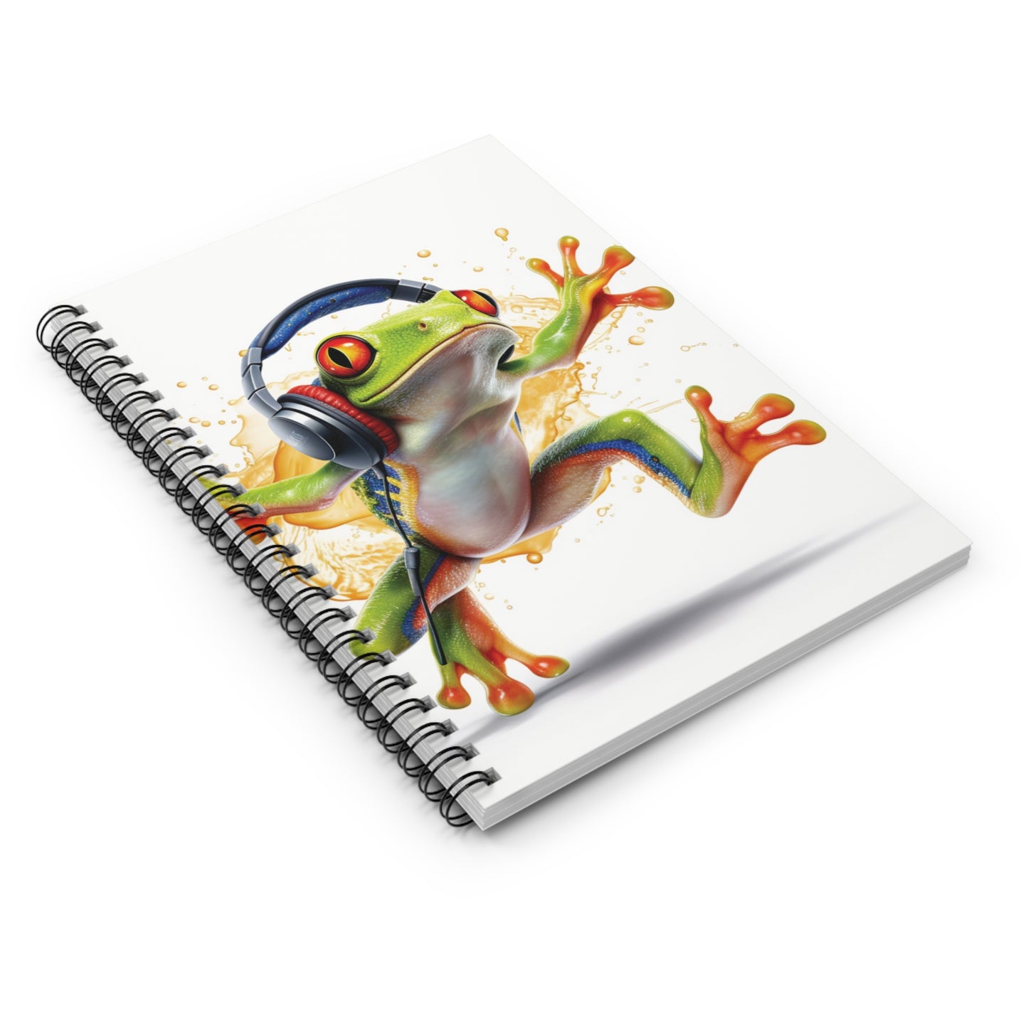Red Eyed Tree Frog Dancing Headphones | Spiral Notebook - Ruled Line